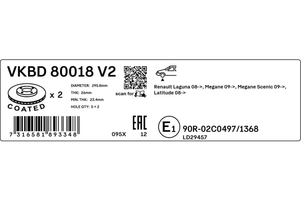 Discos de freno SKF ref. VKBD 80018 V2