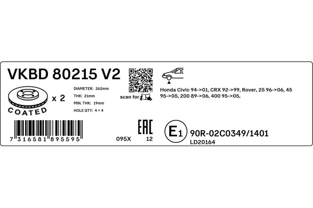 Disques de frein SKF VKBD 80215 V2