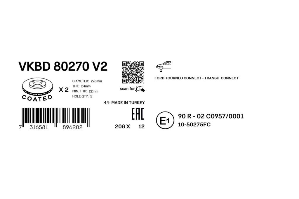 Discos de travão SKF ref. VKBD 80270 V2