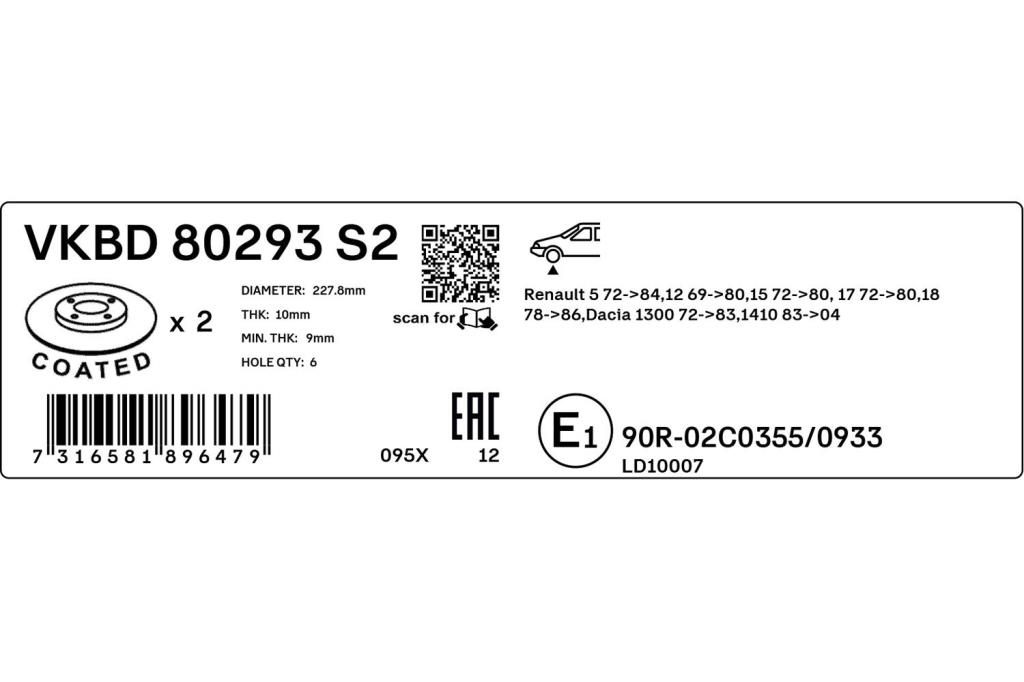 Discos de freno SKF ref. VKBD 80293 S2