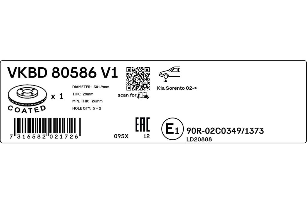 Discos de travão SKF VKBD 80586 V1