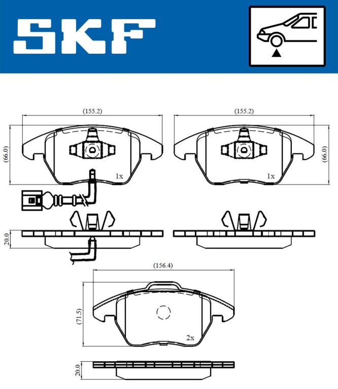Jeu de 4 plaquettes de frein SKF ref. VKBP 80007 E
