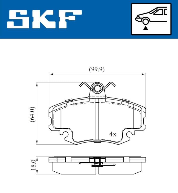 Jeu de 4 plaquettes de frein SKF ref. VKBP 80050