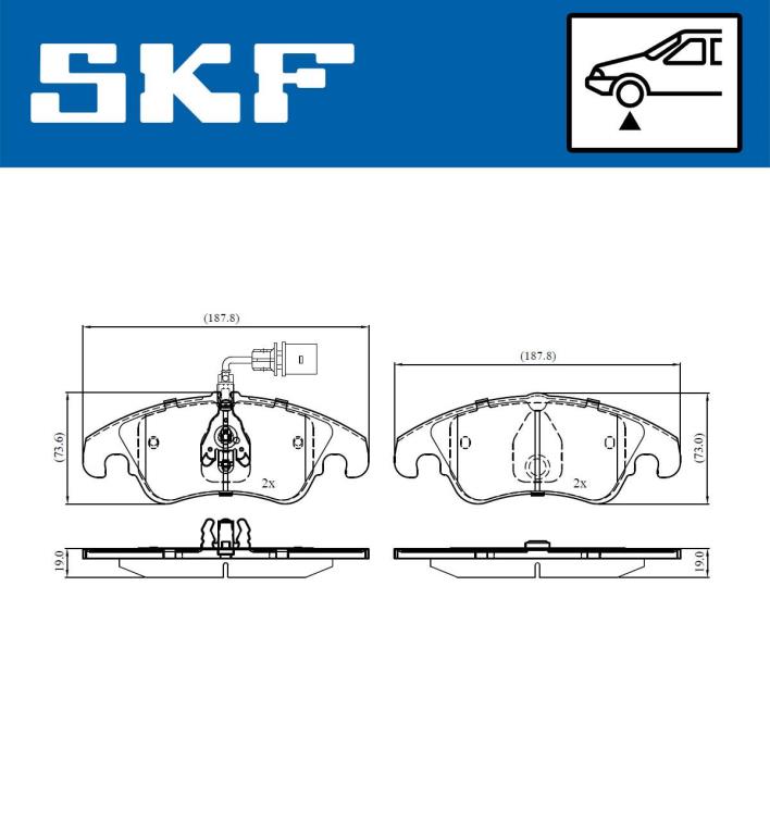 Jeu de 4 plaquettes de frein SKF ref. VKBP 80053 E