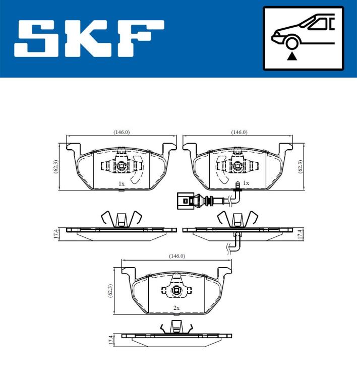 Jeu de 4 plaquettes de frein SKF ref. VKBP 80055 E