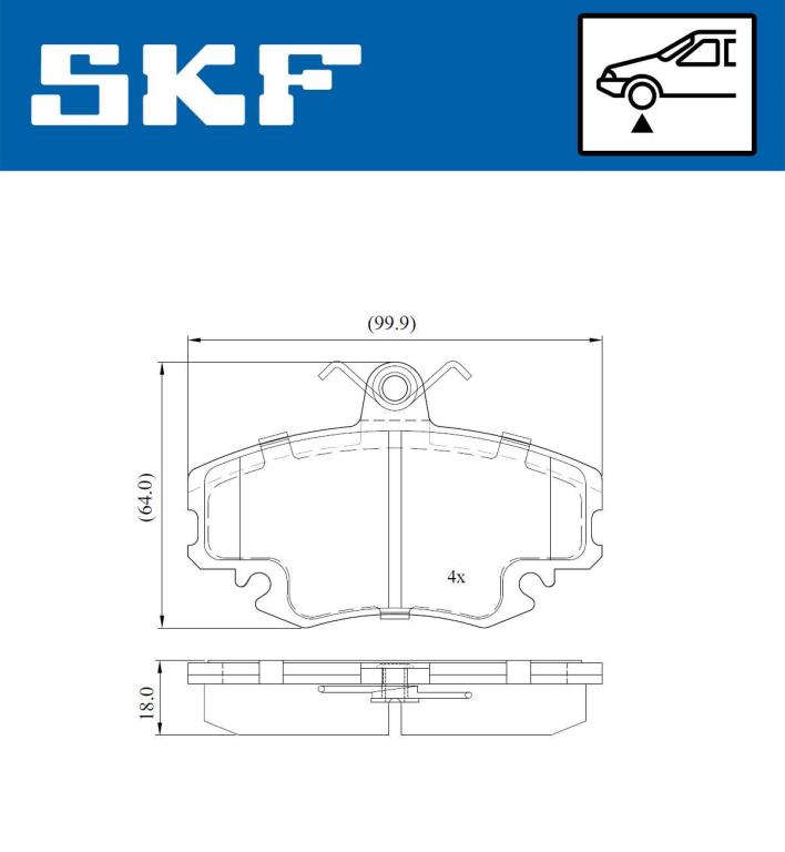Jeu de 4 plaquettes de frein SKF ref. VKBP 80092 E