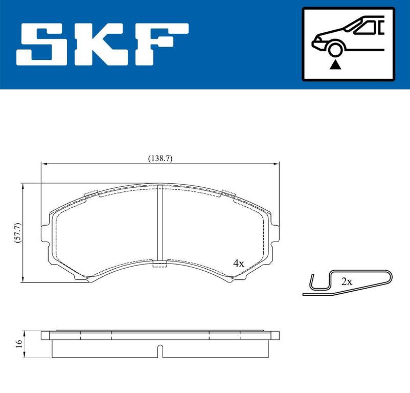 Jeu de 4 plaquettes de frein SKF ref. VKBP 80252 A