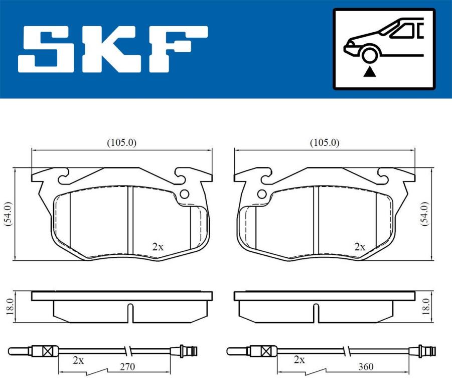 Jeu de 4 plaquettes de frein SKF ref. VKBP 80352 E