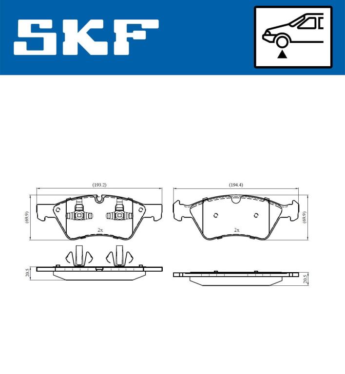 Jeu de 4 plaquettes de frein SKF ref. VKBP 80402