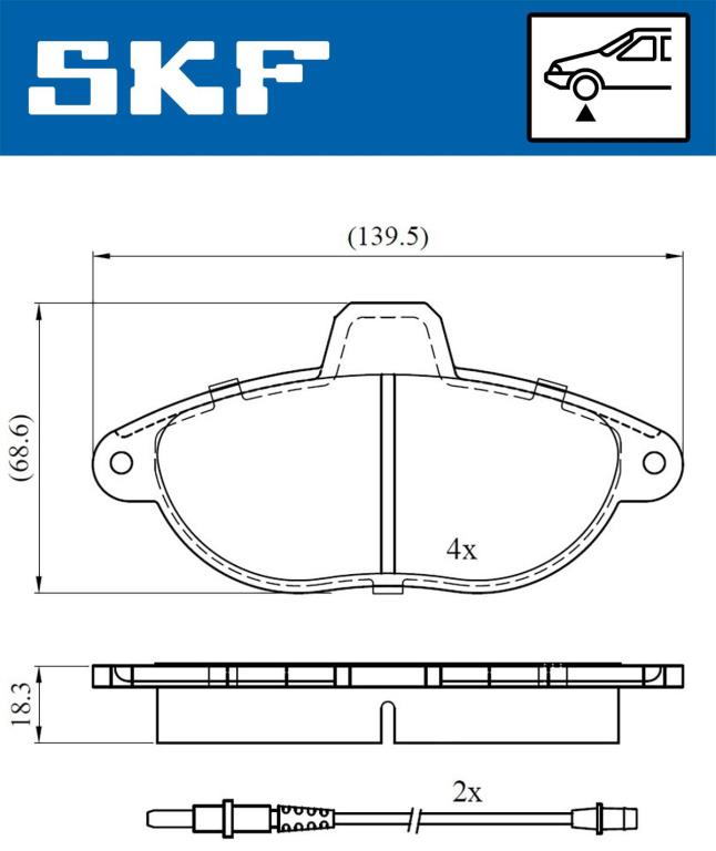 Jeu de 4 plaquettes de frein SKF ref. VKBP 80423 E
