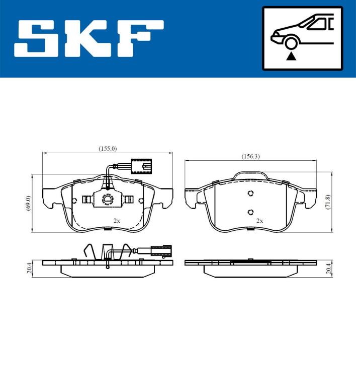 Jeu de 4 plaquettes de frein SKF ref. VKBP 80487 E