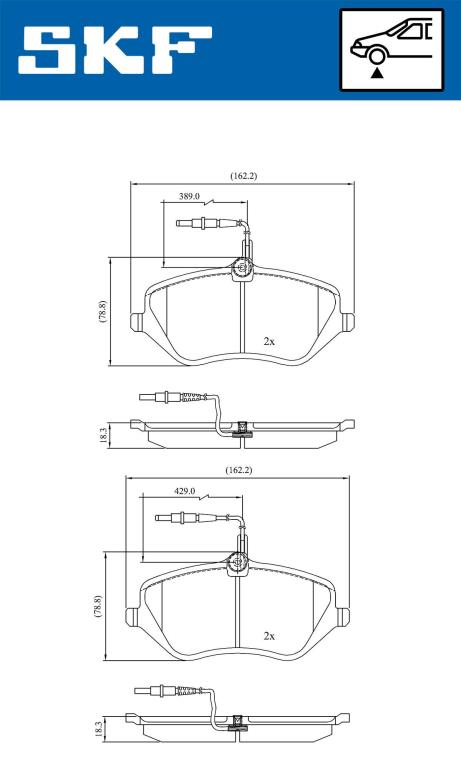 Jeu de 4 plaquettes de frein SKF ref. VKBP 80519 E