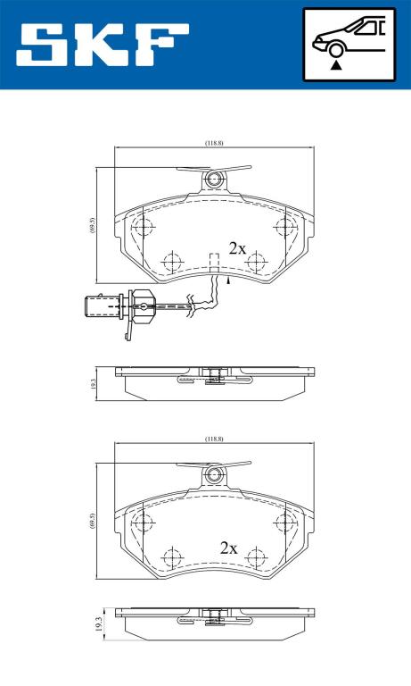 Jeu de 4 plaquettes de frein SKF ref. VKBP 80547 E