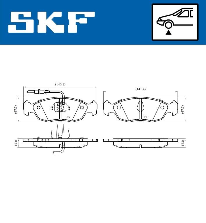 Jeu de 4 plaquettes de frein SKF ref. VKBP 80580 E