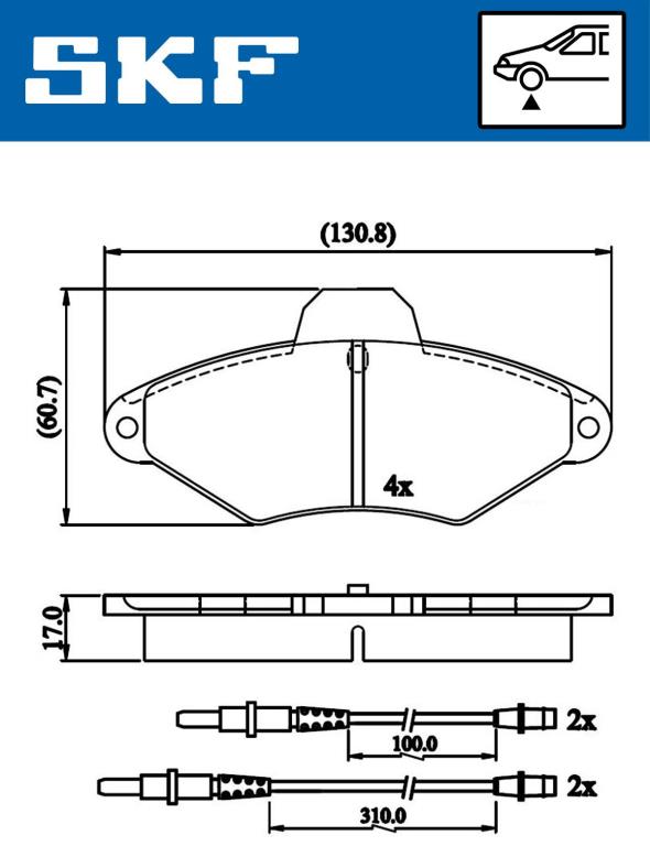 Jeu de 4 plaquettes de frein SKF ref. VKBP 80601 E