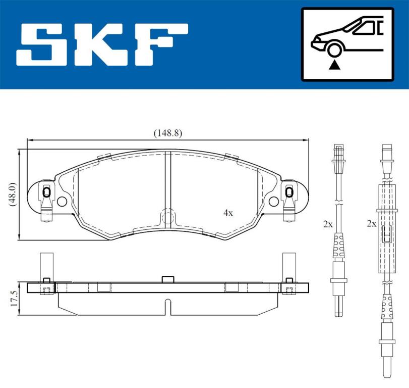 Jeu de 4 plaquettes de frein SKF ref. VKBP 80607 E
