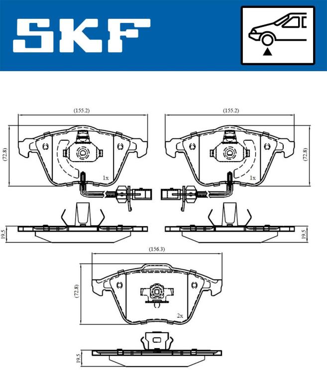 Jeu de 4 plaquettes de frein SKF ref. VKBP 80617 E