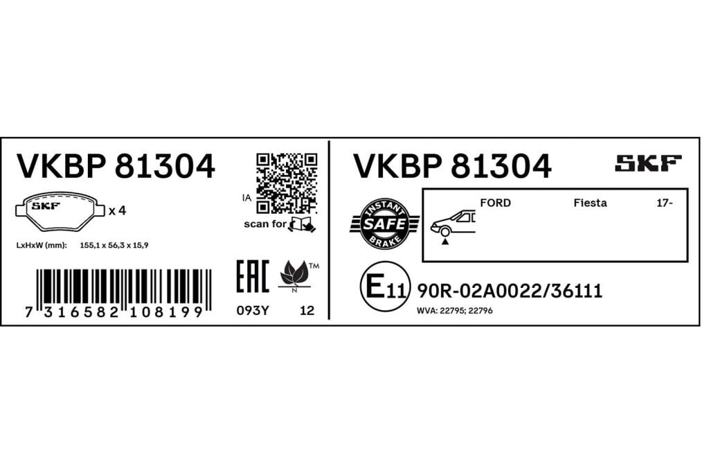 Jogo de 4 pastilhas de travão SKF ref. VKBP 81304