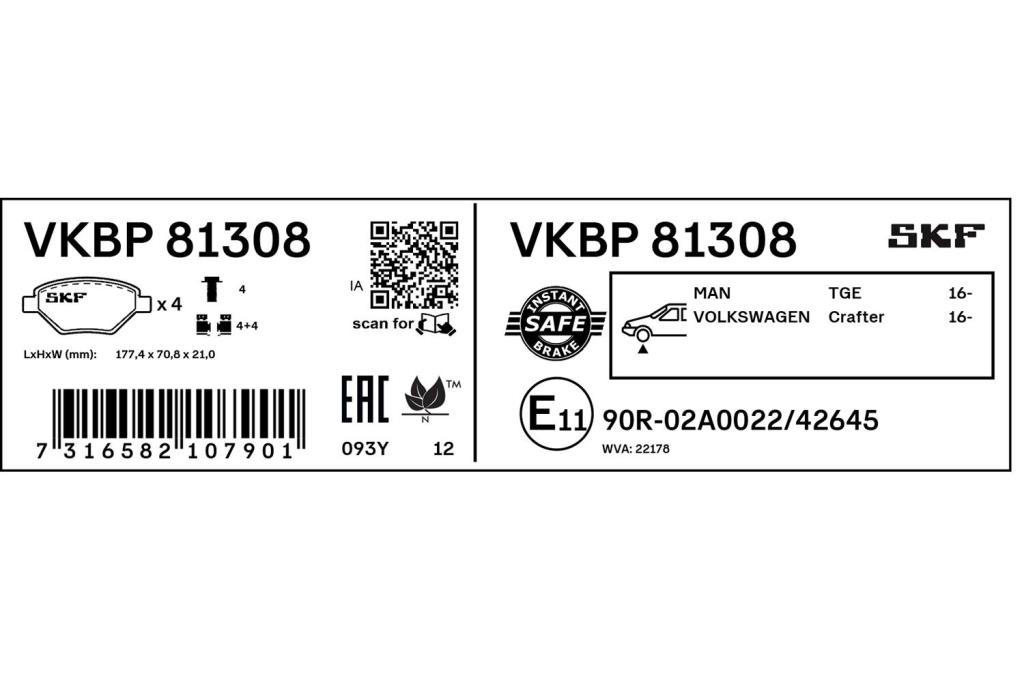 Jogo de 4 pastilhas de travão SKF ref. VKBP 81308