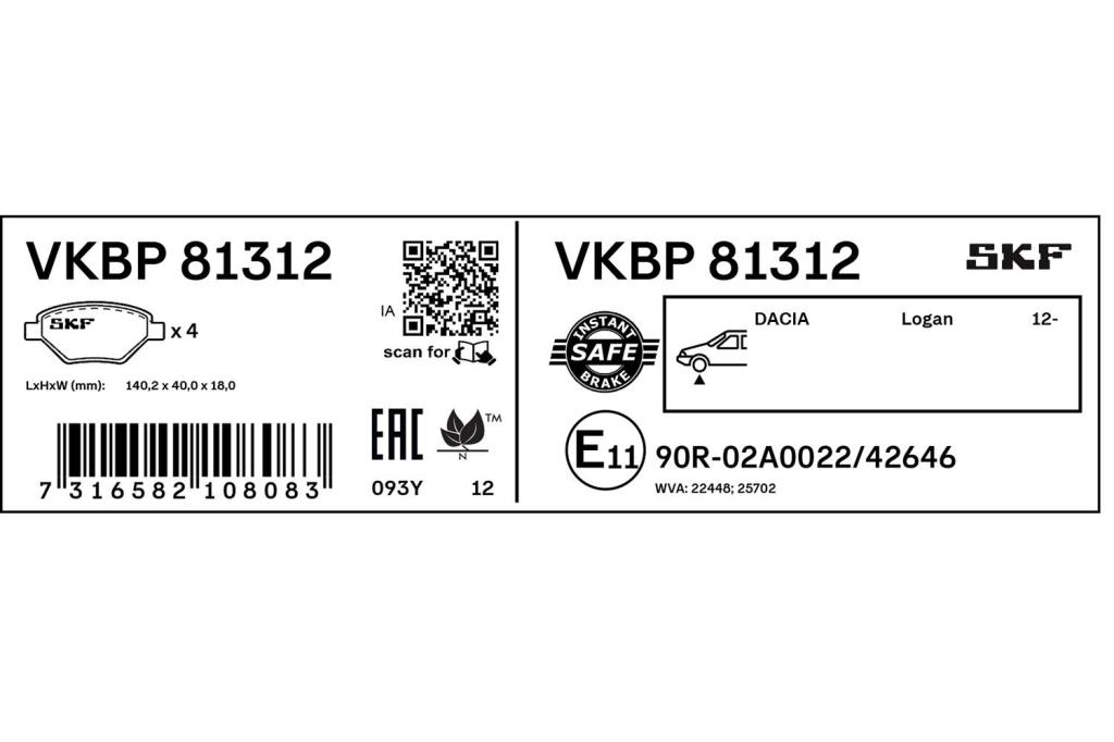 Jogo de 4 pastilhas de travão SKF ref. VKBP 81312