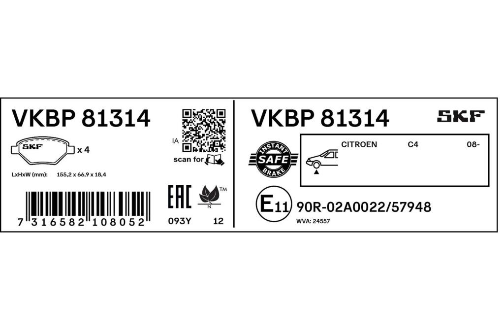 Jogo de 4 pastilhas de travão SKF ref. VKBP 81314