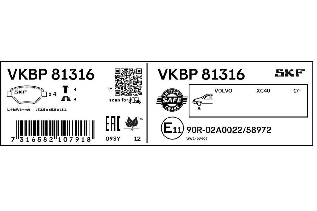 Jogo de 4 pastilhas de travão SKF ref. VKBP 81316