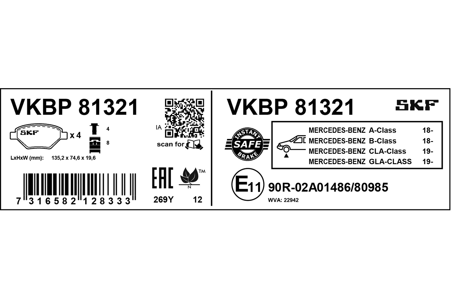 Jogo de 4 pastilhas de travão SKF VKBP 81321