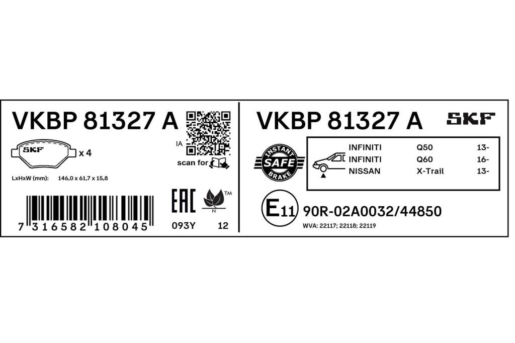 Jogo de 4 pastilhas de travão SKF ref. VKBP 81327 A