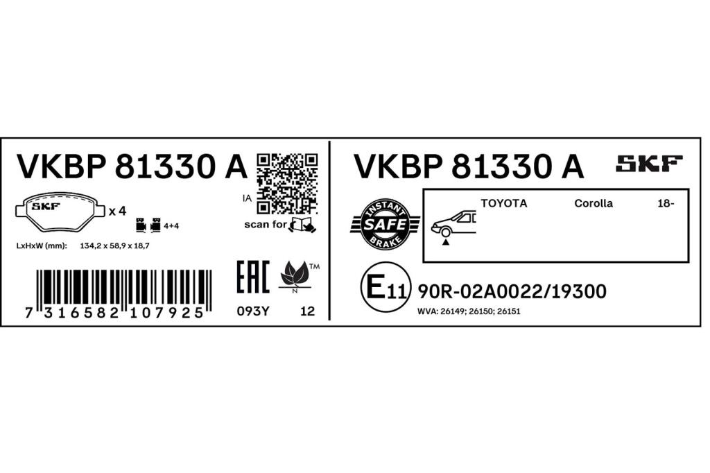 Jogo de 4 pastilhas de travão SKF ref. VKBP 81330 A
