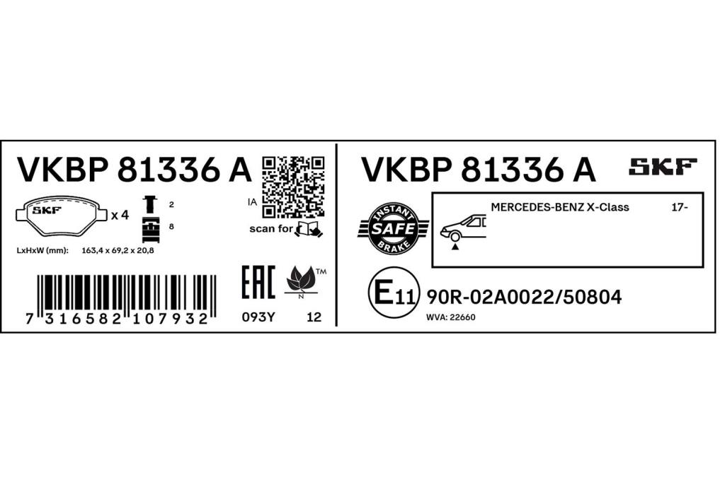 Jogo de 4 pastilhas de travão SKF ref. VKBP 81336 A