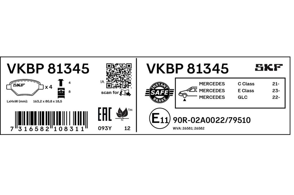 Jogo de 4 pastilhas de travão SKF ref. VKBP 81345