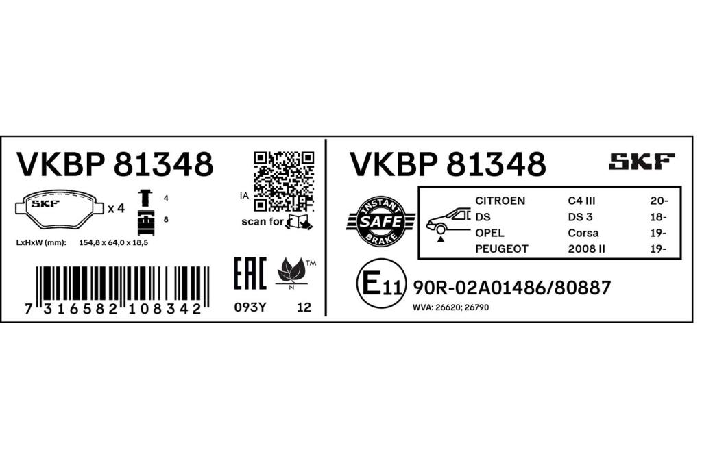 Jogo de 4 pastilhas de travão SKF ref. VKBP 81348