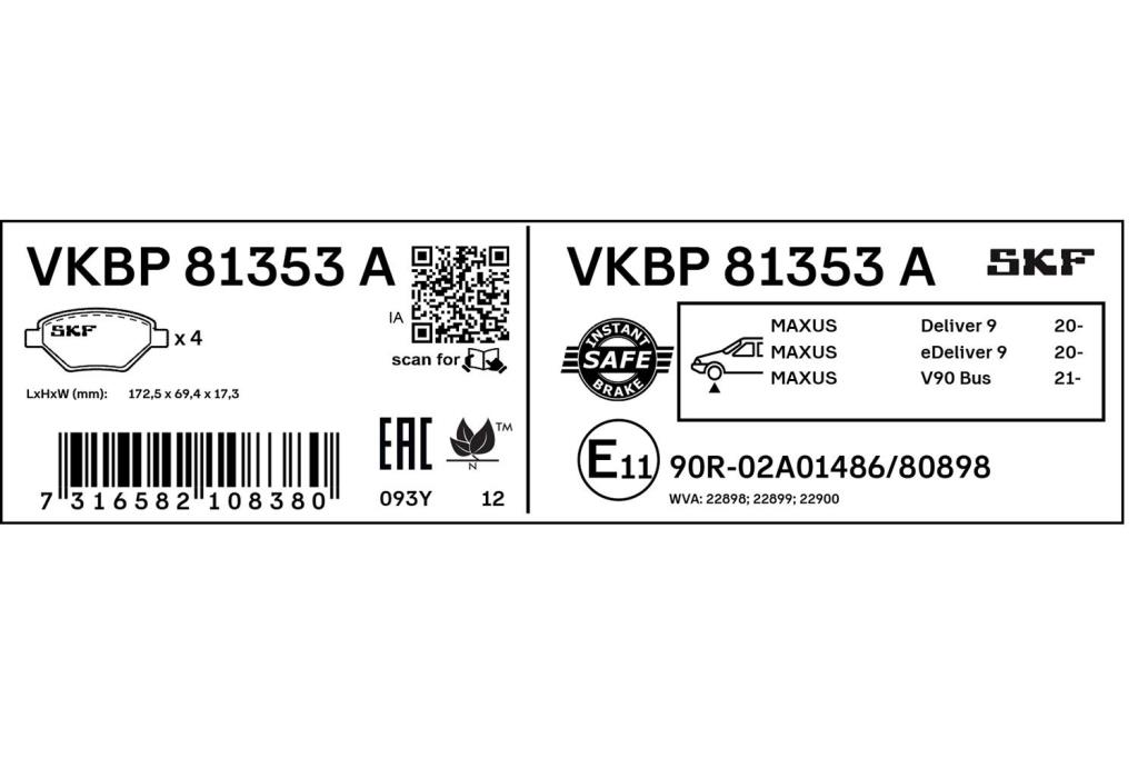 Jogo de 4 pastilhas de travão SKF ref. VKBP 81353 A