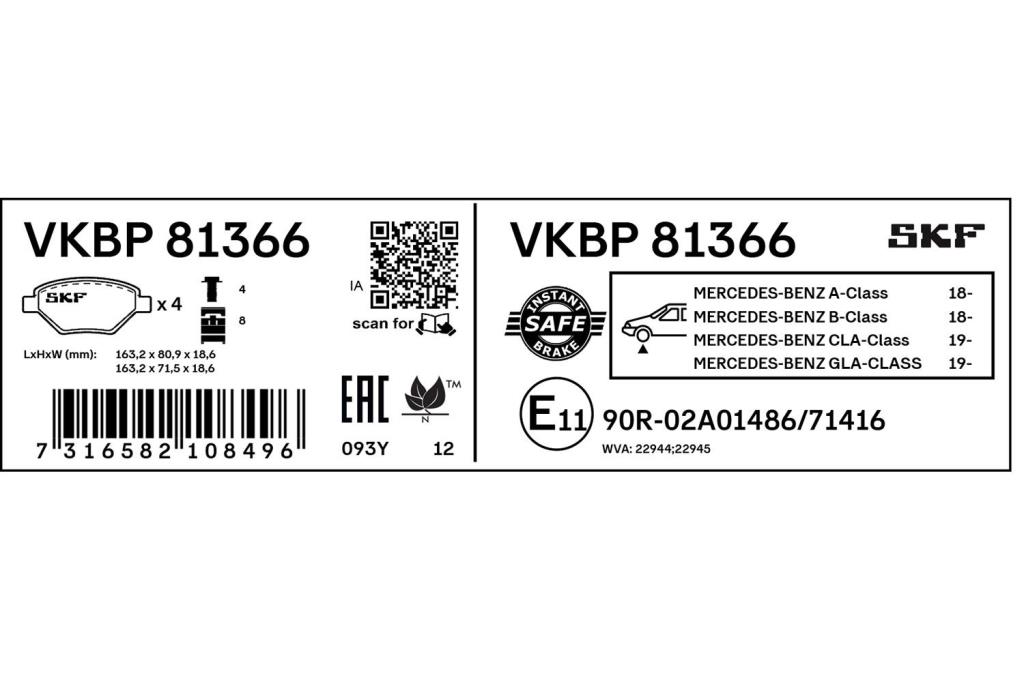 Jogo de 4 pastilhas de travão SKF ref. VKBP 81366