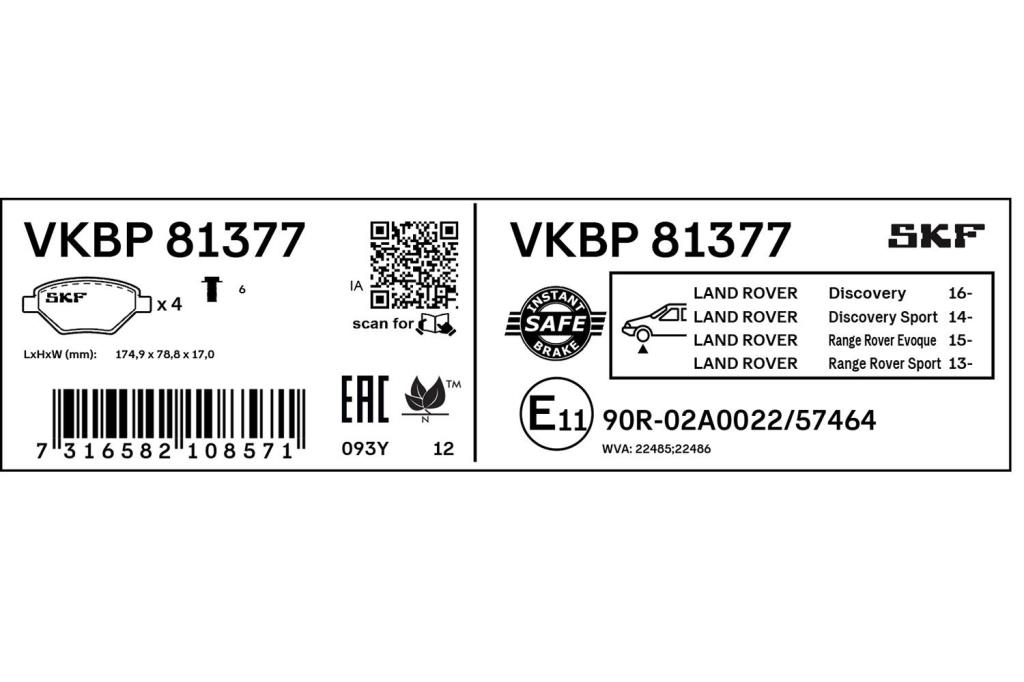 Jogo de 4 pastilhas de travão SKF ref. VKBP 81377