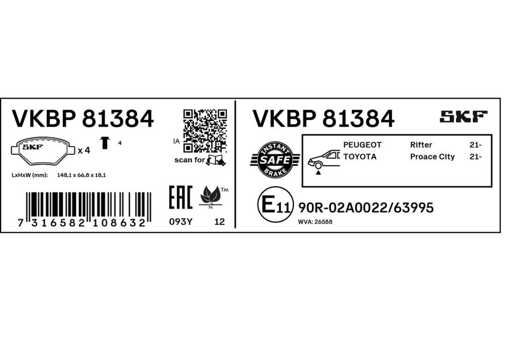 Jogo de 4 pastilhas de travão SKF ref. VKBP 81384