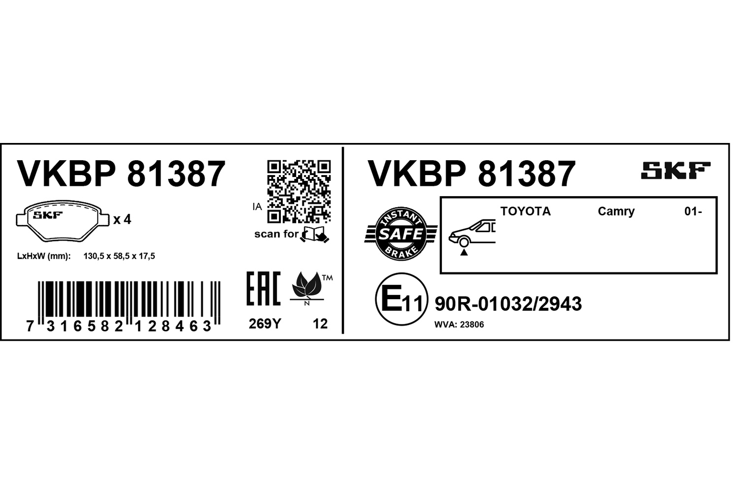 Jeu de 4 plaquettes de frein SKF VKBP 81387