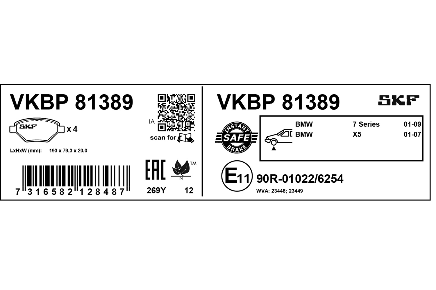 Jogo de 4 pastilhas de travão SKF VKBP 81389