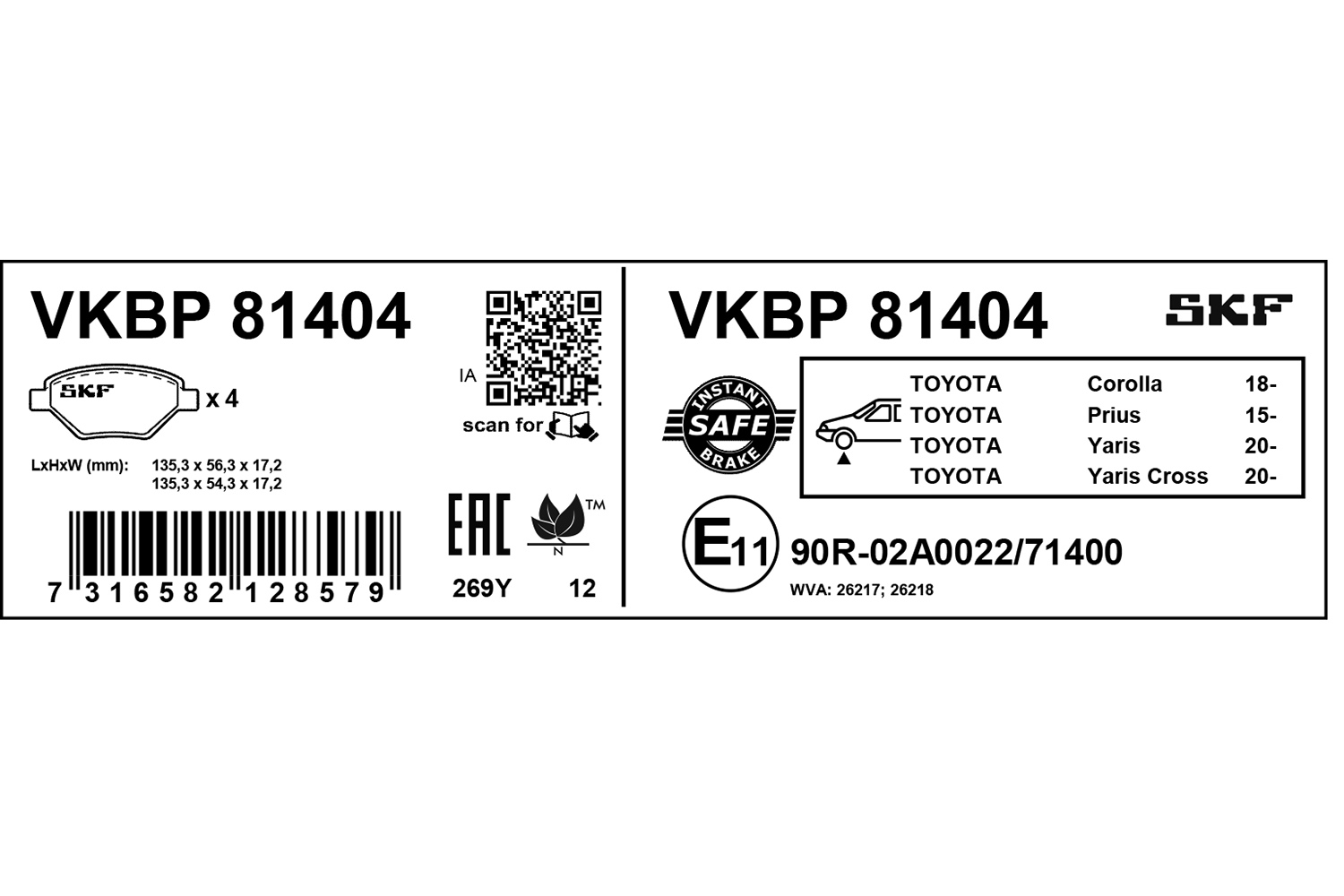 Jogo de 4 pastilhas de travão SKF VKBP 81404
