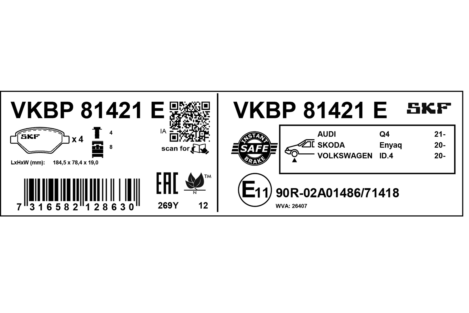 Jogo de 4 pastilhas de travão SKF VKBP 81421 E