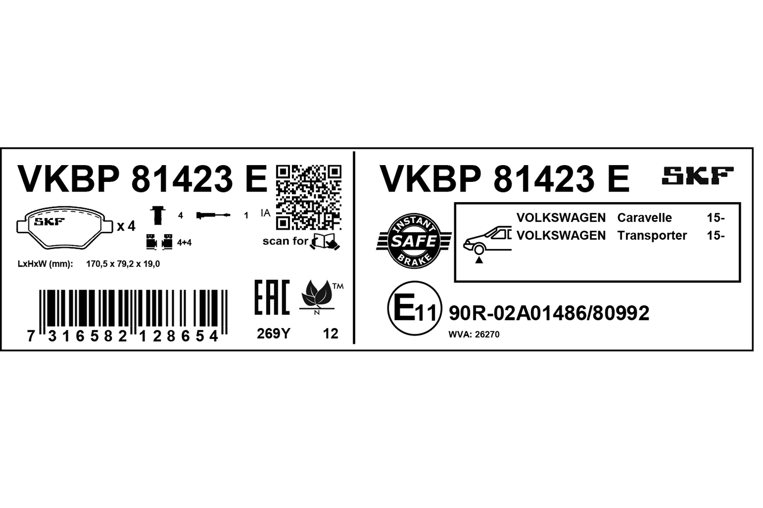 Jogo de 4 pastilhas de travão SKF VKBP 81423 E