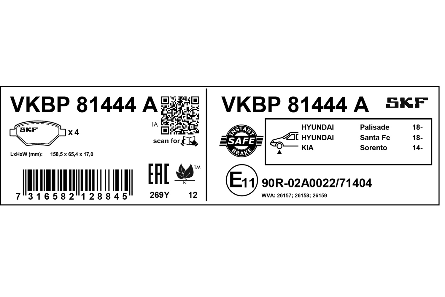 Jogo de 4 pastilhas de travão SKF VKBP 81444 A
