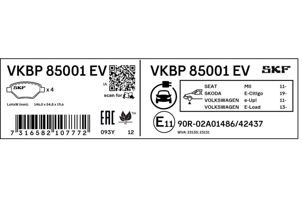Jogo de 4 pastilhas de travão SKF ref. VKBP 85001 EV