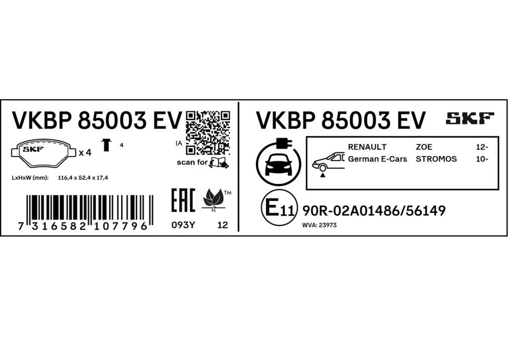 Jogo de 4 pastilhas de travão SKF ref. VKBP 85003 EV