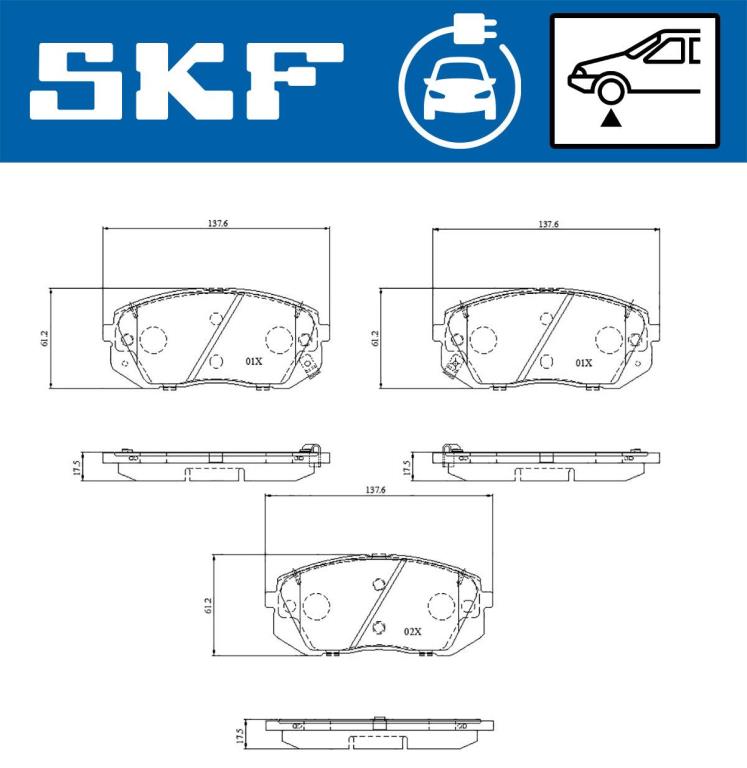 Jeu de 4 plaquettes de frein SKF ref. VKBP 85004 EV