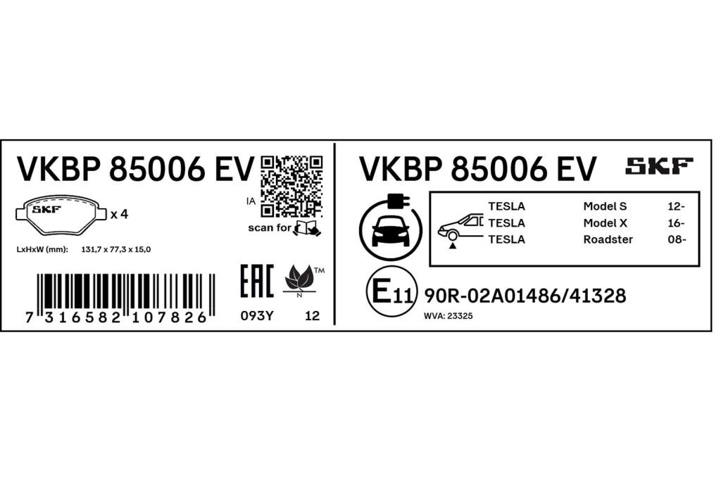 Jogo de 4 pastilhas de travão SKF ref. VKBP 85006 EV