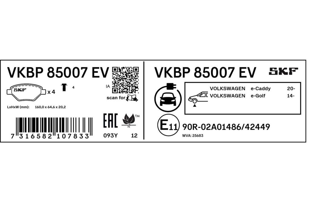 Jogo de 4 pastilhas de travão SKF ref. VKBP 85007 EV