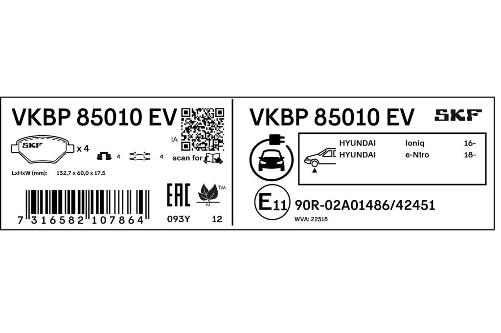 Jogo de 4 pastilhas de travão SKF ref. VKBP 85010 EV