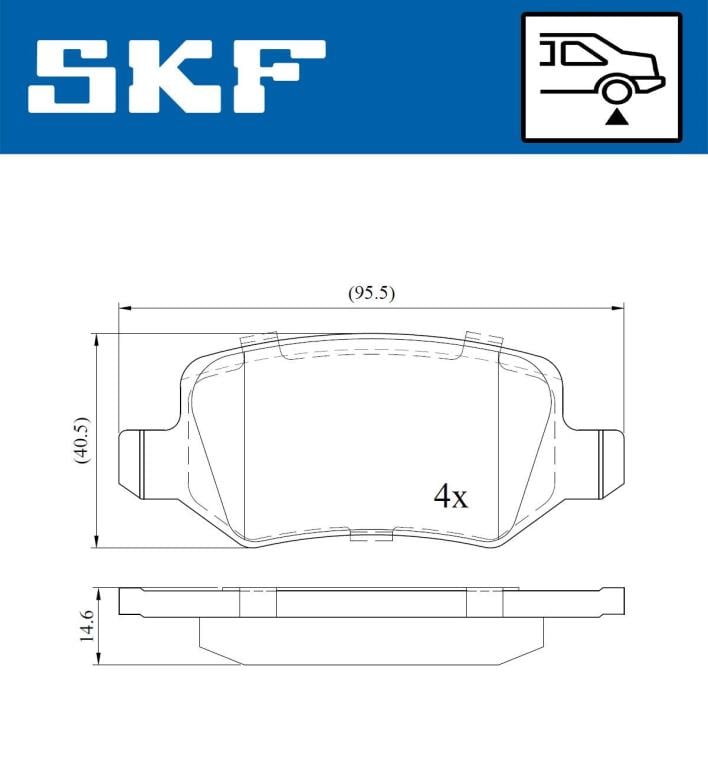 Jeu de 4 plaquettes de frein SKF ref. VKBP 90074