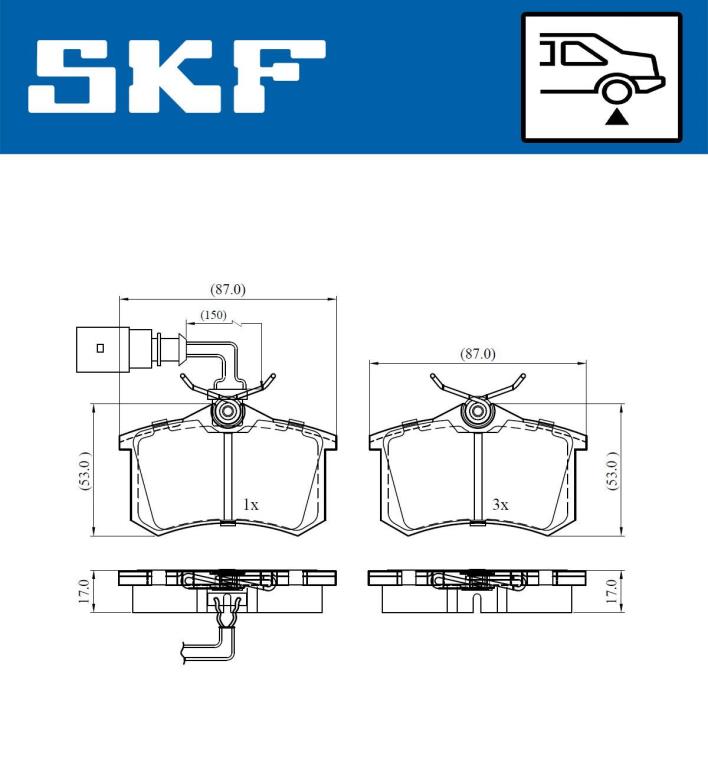 Jeu de 4 plaquettes de frein SKF ref. VKBP 90452 E